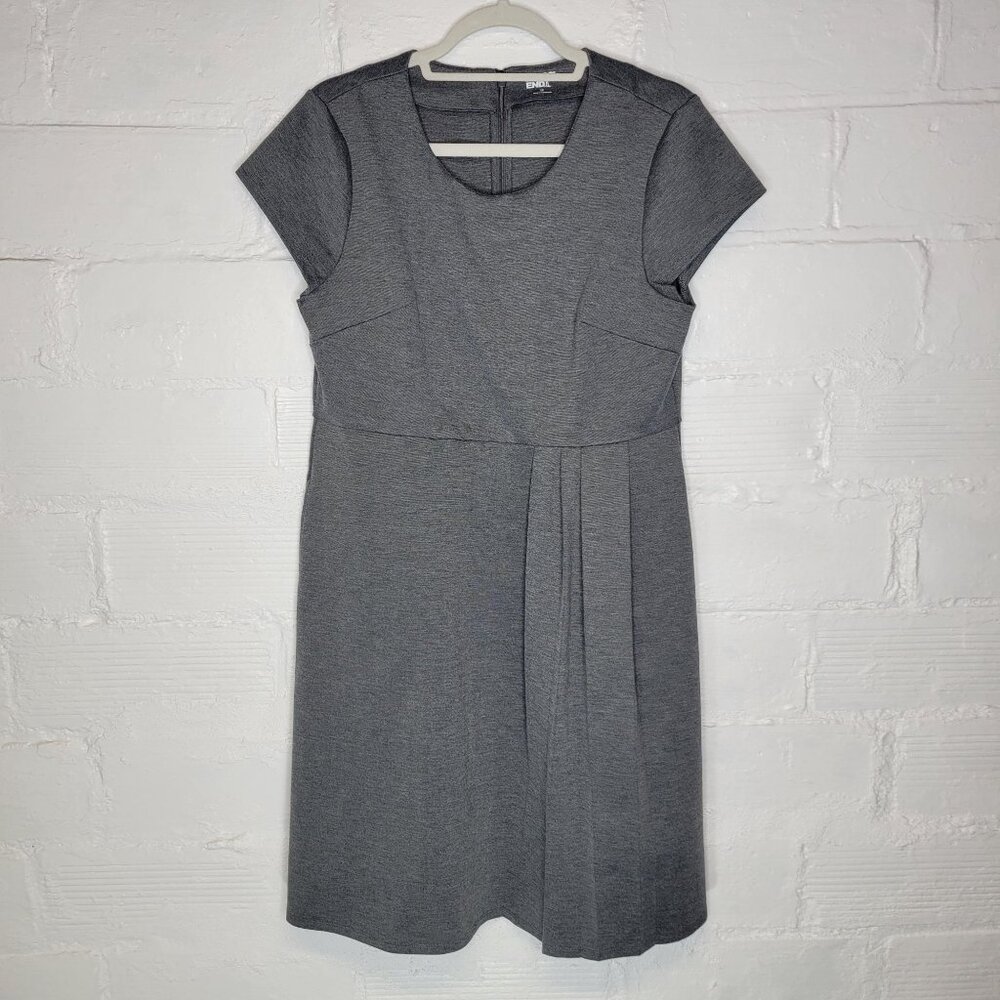 Lands' End Women's Size 12 Shift Dress Knee Length Short Sleeve Pleat Gray